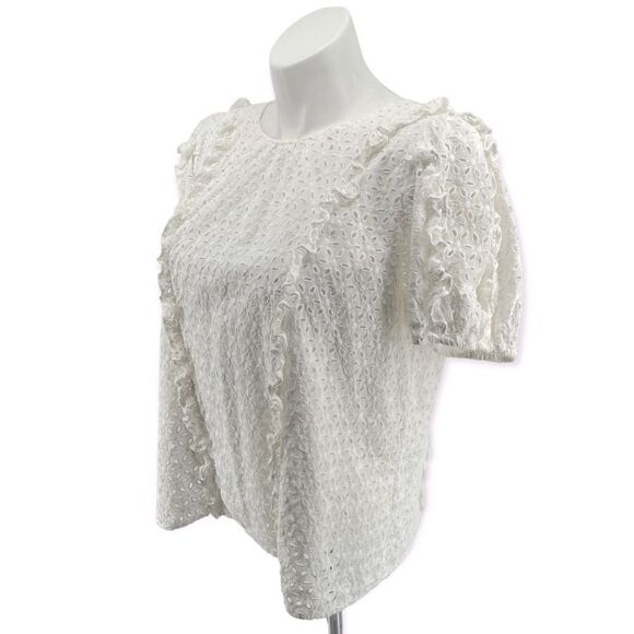 Rachel Parcell Women’s White Floral Eyelet Ruffle Short Sleeve Cotton Top XL - Picture 8 of 17